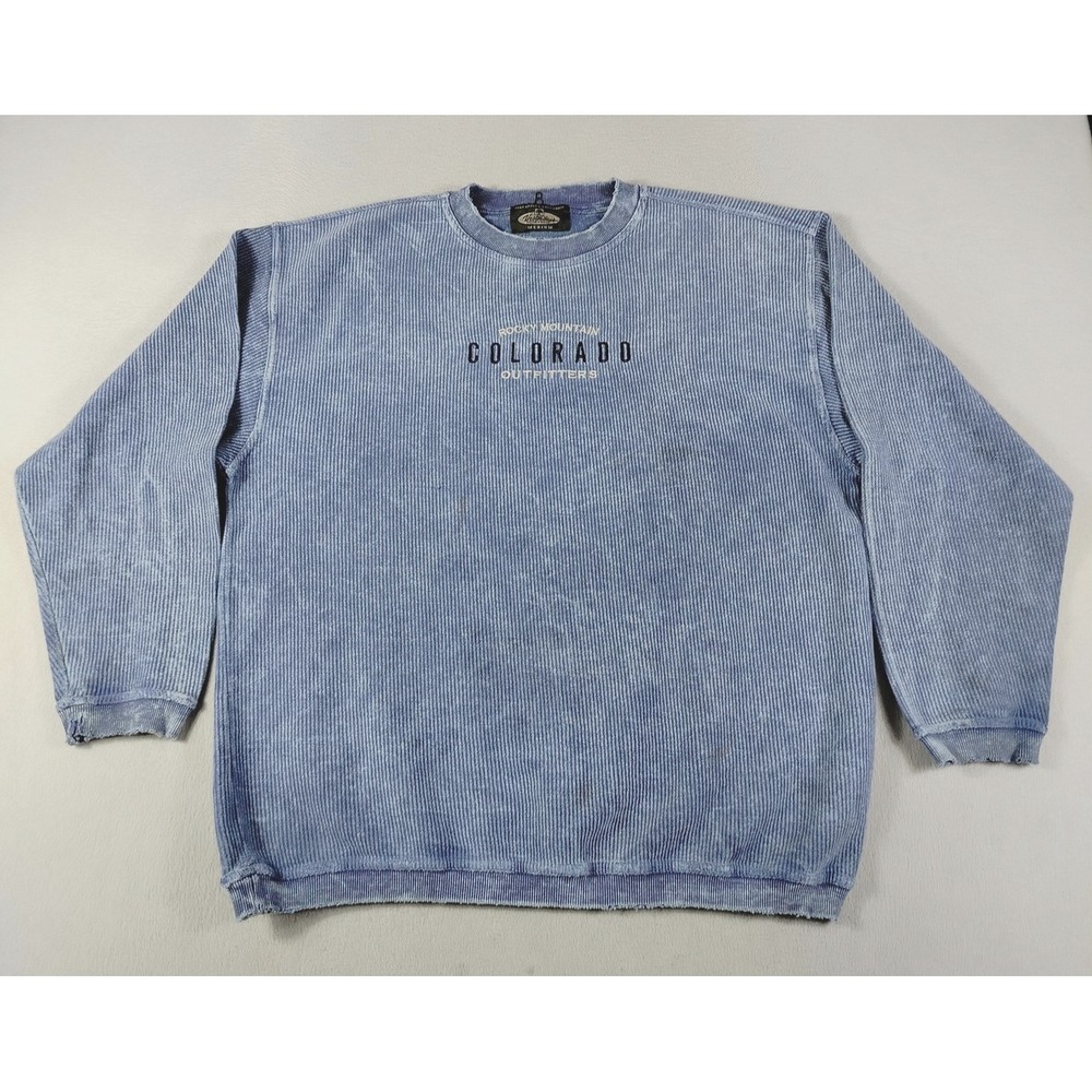 Colorado Outfitters Sweatshirt Mens Medium Blue Crewneck Rocky Mountain Thrashed